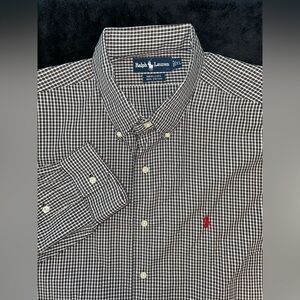VTG Ralph Lauren Marlowe Black White Gingham Button Up Shirt L/S Mens XL Red Pny